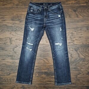 BKE Jake Straight Leg Blue Jeans Mens 30x30 Stretch Denim Distressed Ripped